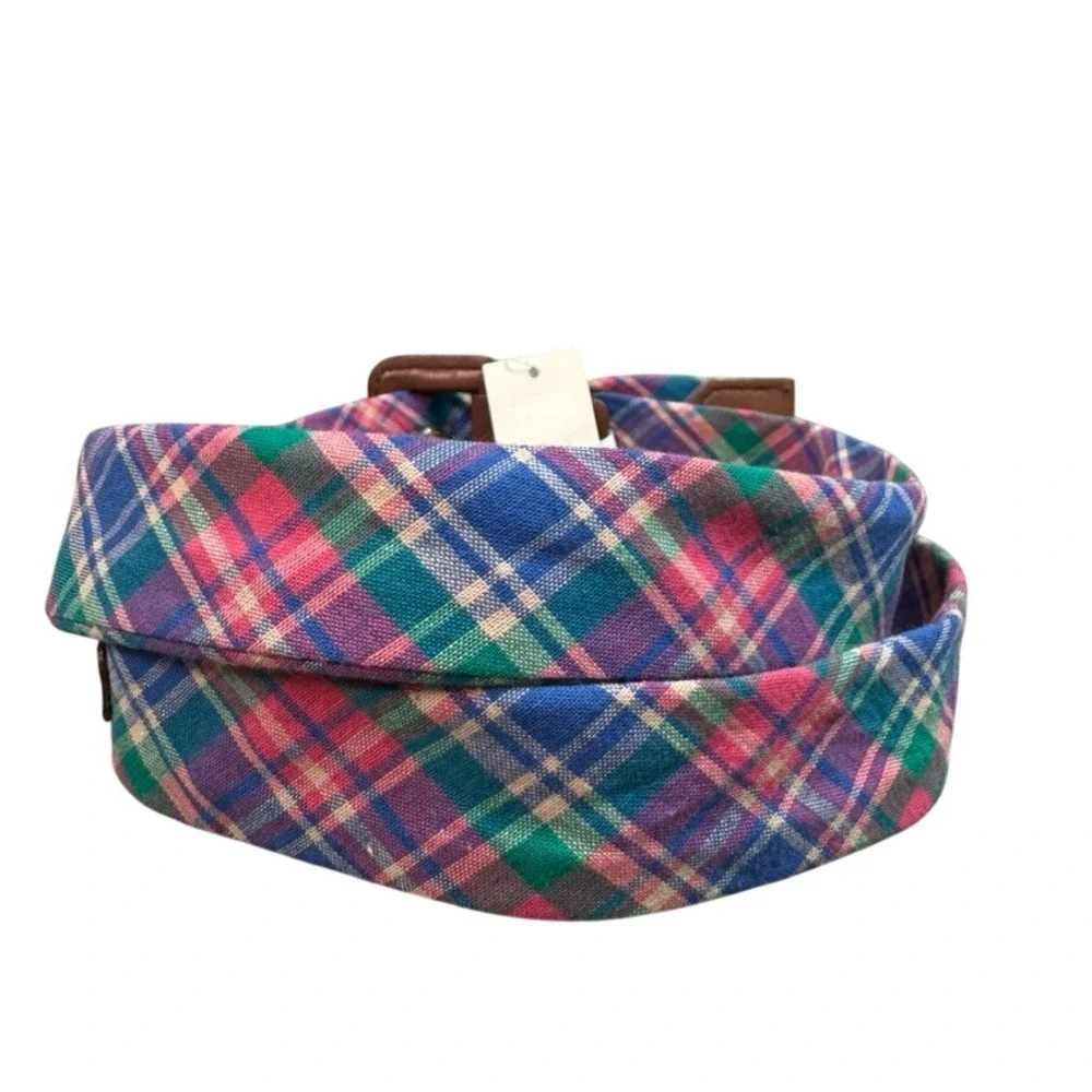 NWT Talbots Outlet Womens Plaid Cotton Belt Brown Buckle Multi Color Size Medium